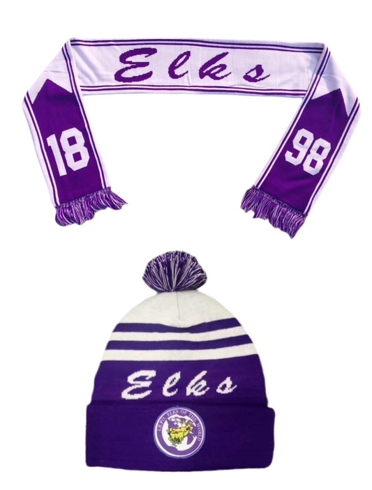 ELKS PURPLE AND WHITE SCARF SET
