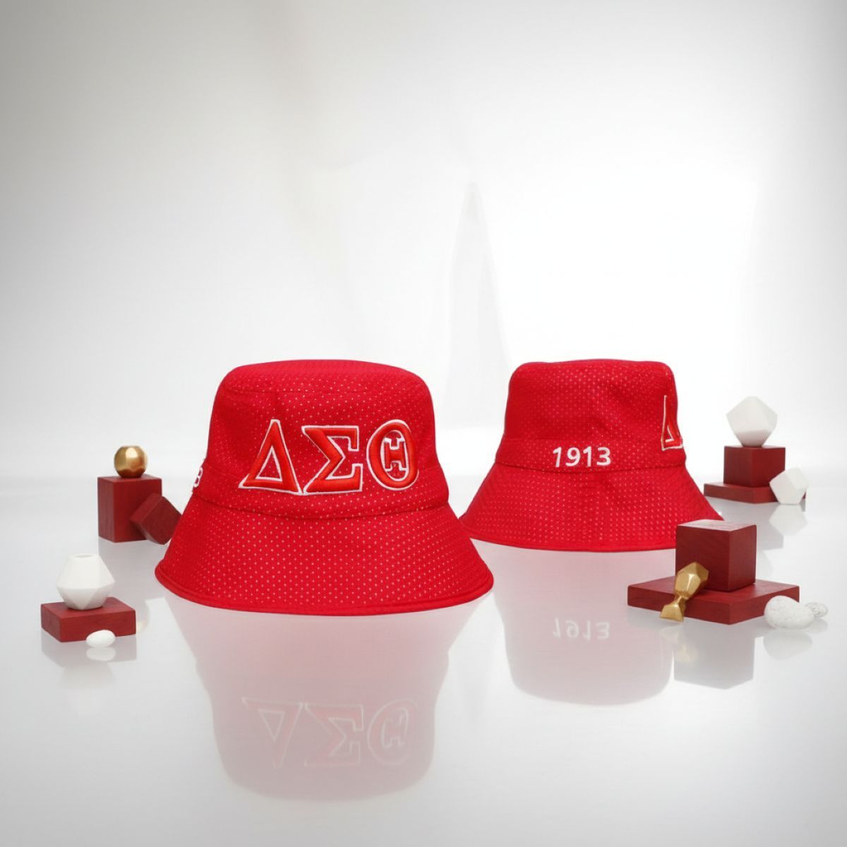 DST 1913 Sorority Red Mesh Embroidered Bucket Hat