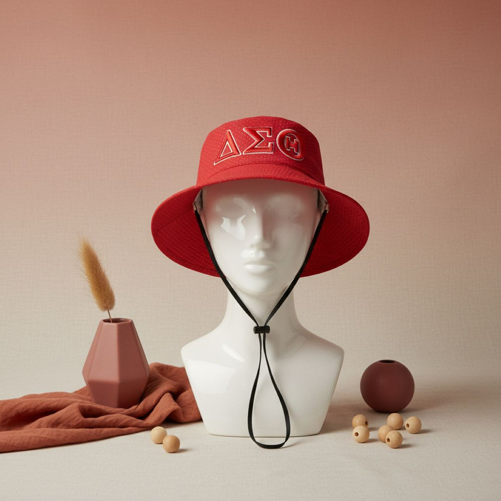 DST 1913 Sorority Red Mesh Embroidered Bucket Hat
