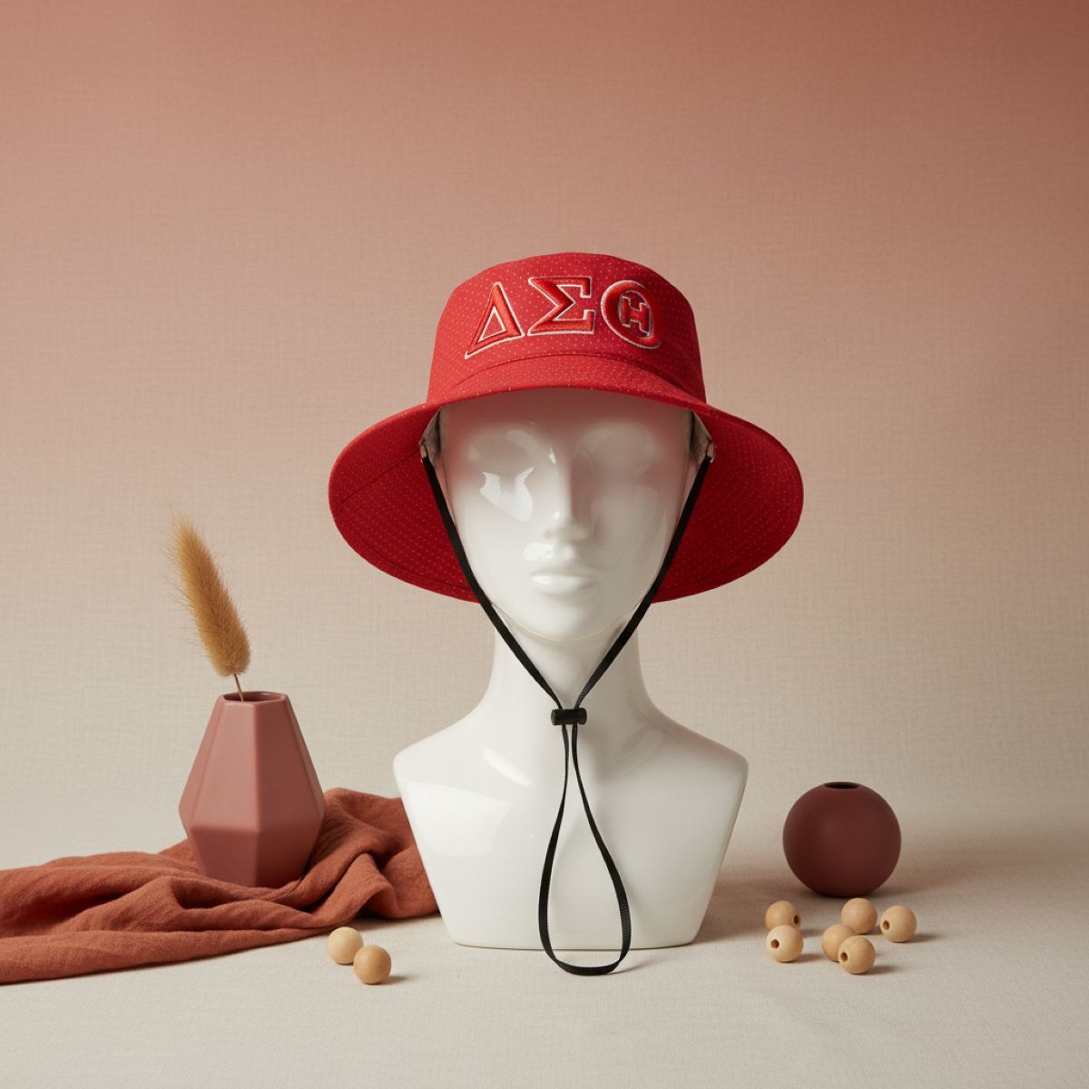 DST 1913 Sorority Red Mesh Embroidered Bucket Hat