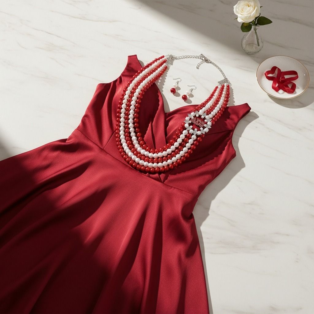 DST Necklace Red White Pearl Soror Set