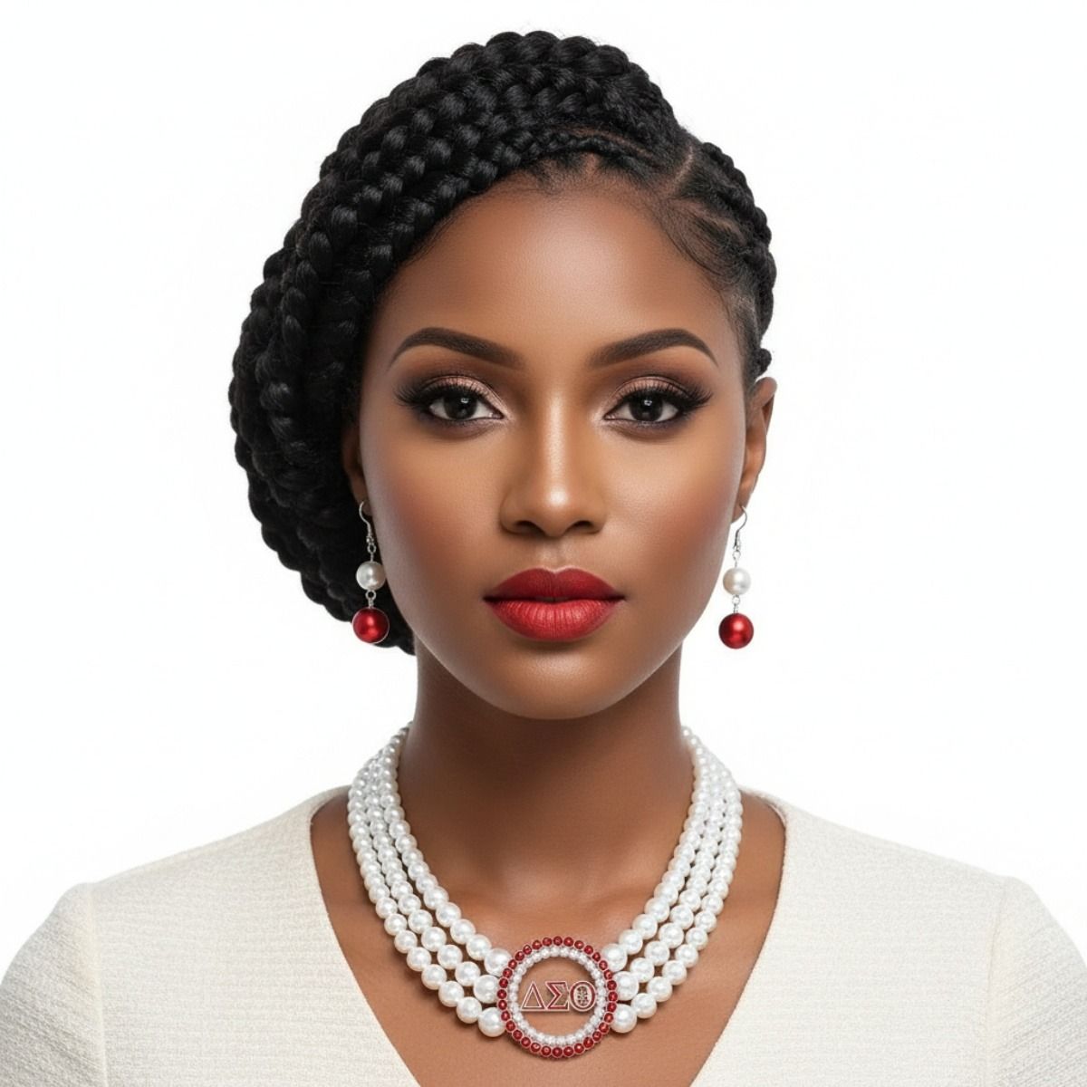 Pearl Necklace Red White Delta Soror Set