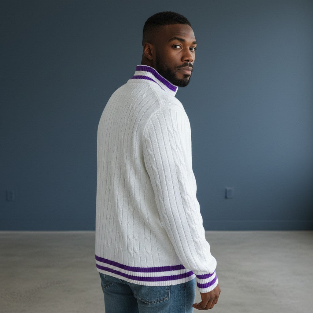 ELKS WHITE KNIT ZIPUP SWEATER