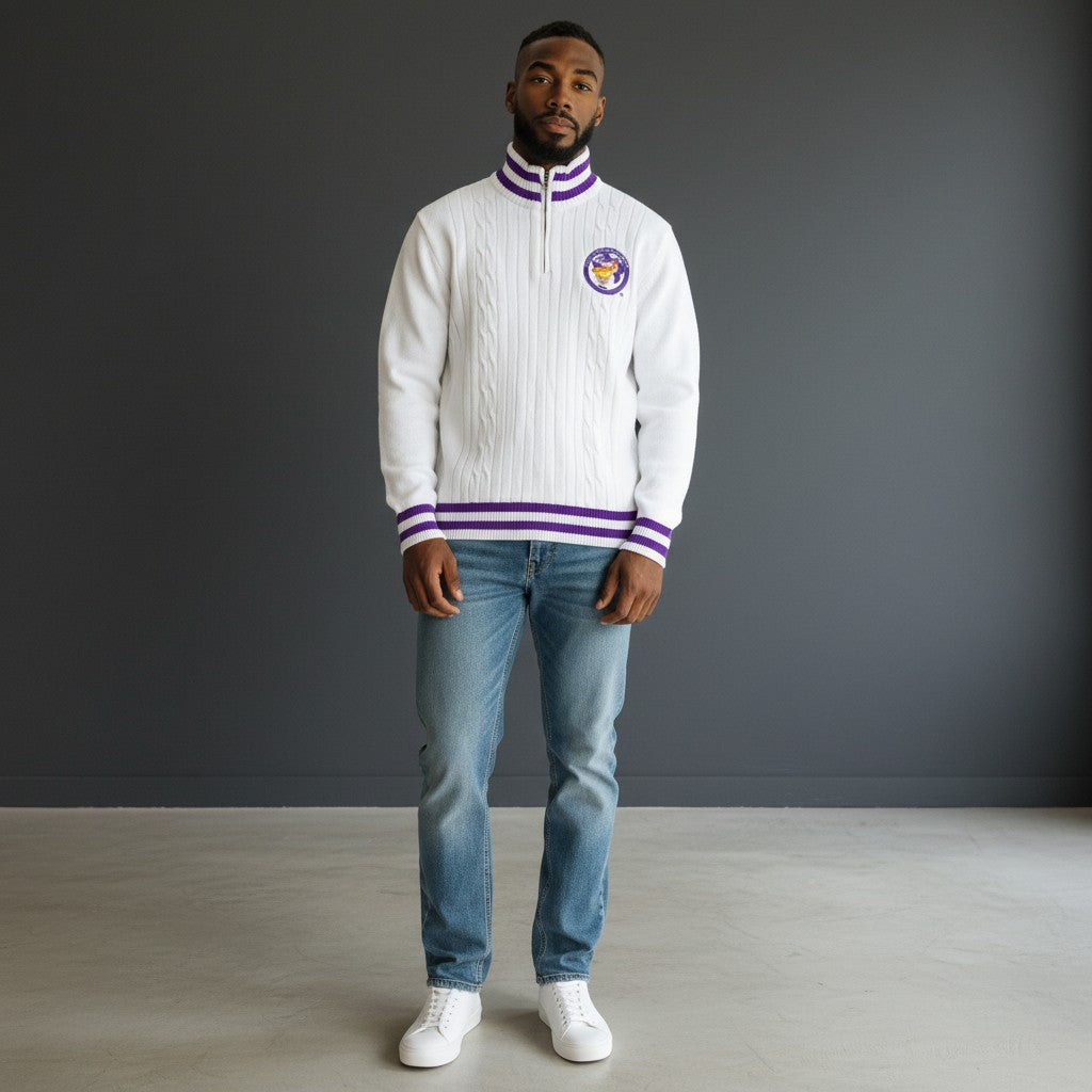 ELKS WHITE KNIT ZIPUP SWEATER